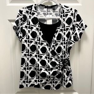 NEW Notations White and Black Geometrical Asymmetrical Pattern Two Layer Blouse